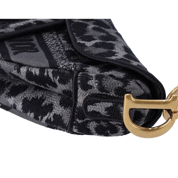 Christian Dior Medium Saddle Bag Mizza Embroidered Leopard BLack Grey Multi - Picture 9 of 10